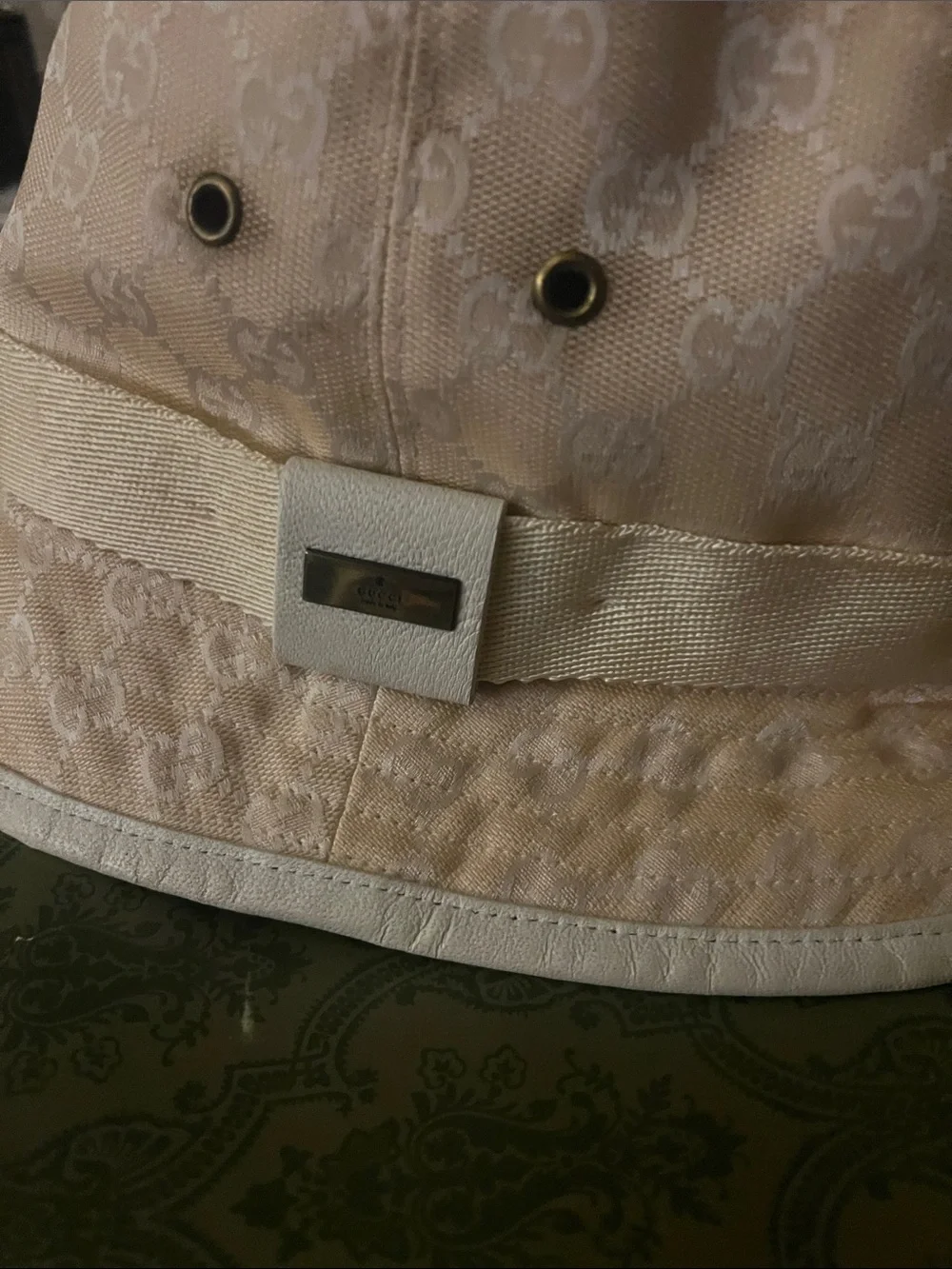 Gucci Cream Monogram Bucket Hat with Branded Plaque